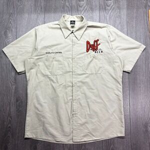 Universal Studios The Simpsons Quality Control Duff Beer Work Shirt Mens Size XL